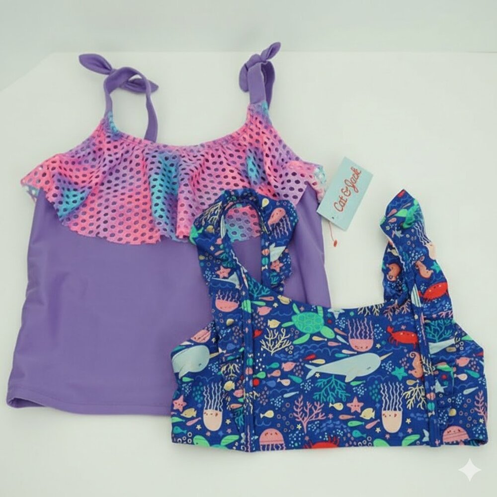 NEW 2 Piece Cat & Jack Girls Swimsuit Tops Sz L